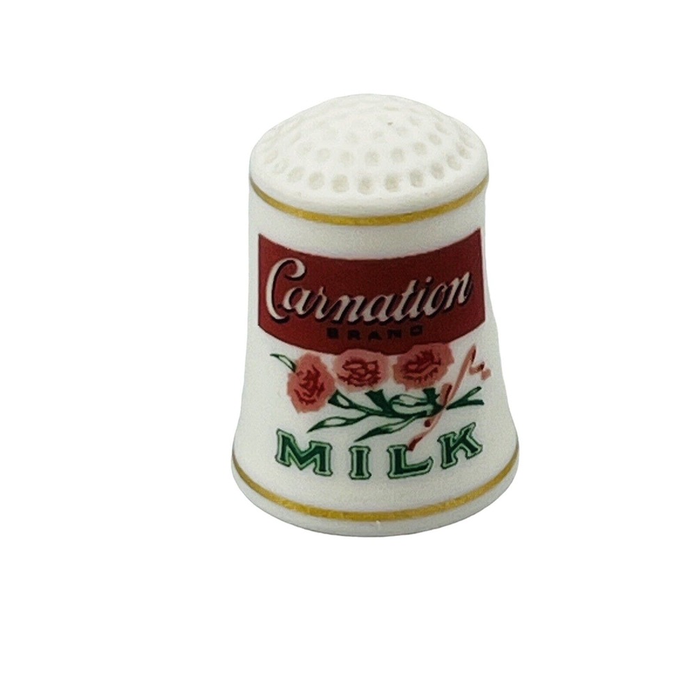 Vintage Franklin Mint Carnation Brand Milk Thimble Country Store Porcelain‎ 1980